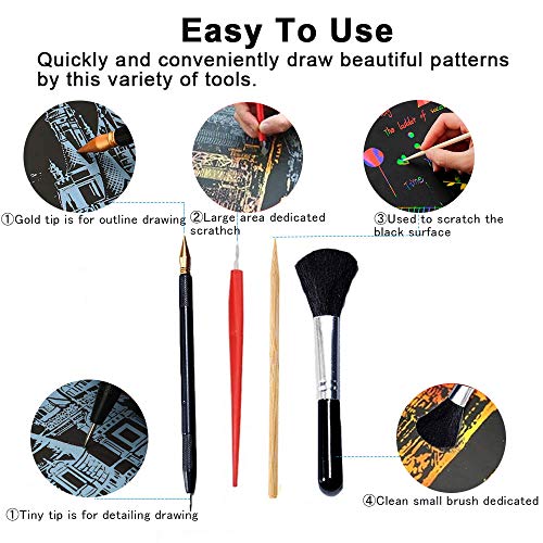 Scratch Painting Art Tool, 11 Pieces Scratching Drawing Tool Set, Including Artist Glove, Tool Bag, Scratch Coloring Pens, Plastic and Wooden Stylus, Scraper, Clean Brush