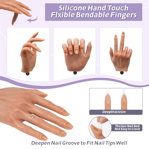 Realistic Silicone Practice Hand for Acrylic Nails, Flex Fingers - color: Suction Cup Stand Color 3 Prominent Bone Contours