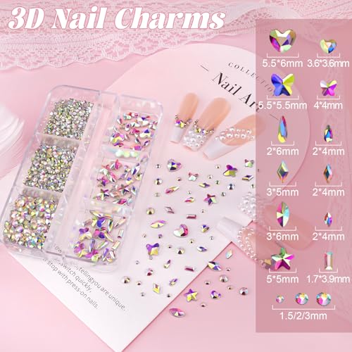 Flatback Pearls and Glass Nail Rhinestones for Nails Beige White Nail Pearl - color: 05 2 Boxes Nail Art Decos Set 23