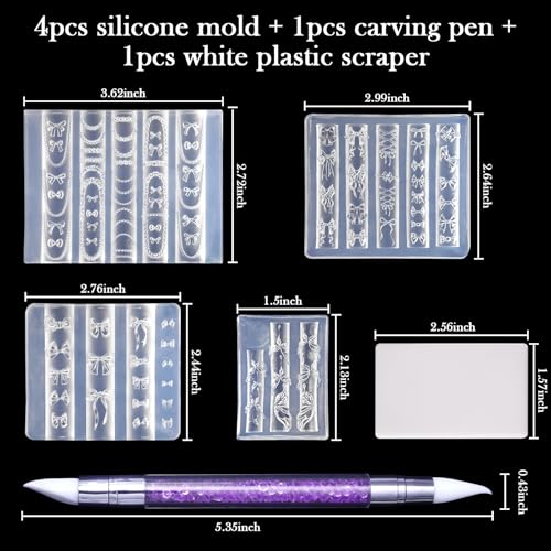 Laza 4pcs 3D Bowknot Silicone Nail Art Molds, Ribbon Bow Shapes Nail Molds - color: Bowknot
