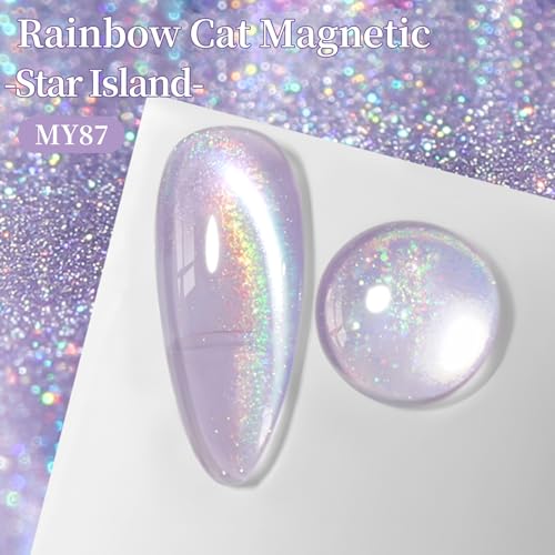 BORN PRETTY Purple Cat Magnetic Eye Gel Nail Polish Rainbow - color: Star Island