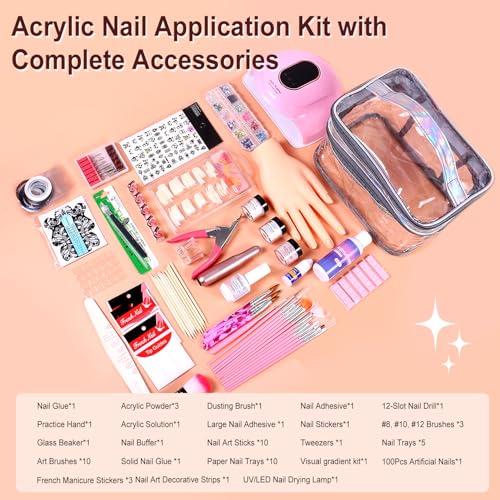 Acrylic Nail Kit for Beginners with UV Light and Drill, Silver