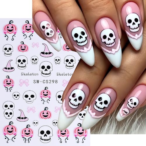 Halloween Nail Art Stickers Skull Head Pumpkin Nail Decals 6 Sheets Self-Adhesive Nail Design Stickers Spider Web Bat Butterfly Nail Stickers Halloween Nail Art Design Nail Supplies for Women - color: Halloween Style12