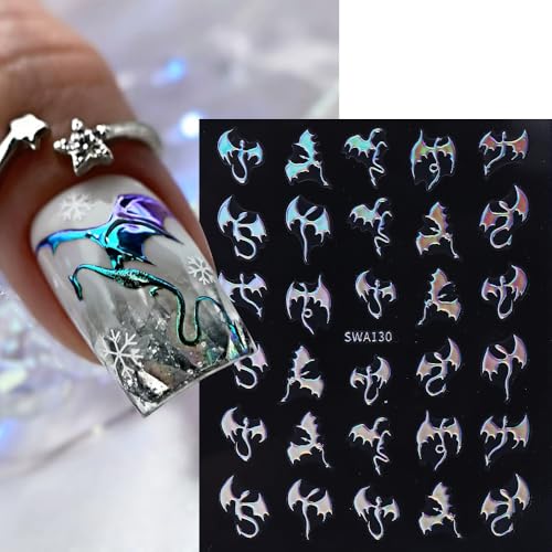 Halloween Nail Art Stickers Gothic Dragon Nail Art Decals 6 Sheets 3D Self-Adhesive Dragon Nail Design Decals Gold Silver Nail Stickers for Women Halloween Nail Art Supplies DIY Manicure Supplies - color: Halloween Style11