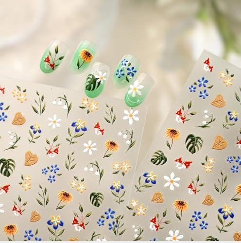 5D Embossed Flower Nail Art Stickers, White Floral, TS-4236 - style: TS-4236