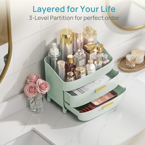 Vtopmart 3-Tier Skincare Makeup Organizer with Drawers, Green - color: Green, size: No Lid