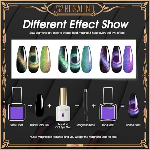 ROSALIND 6 Colors Cat Eye Gel Nail Polish, Magentic Gel Polish with Magnet - color: 9D Cat Eye