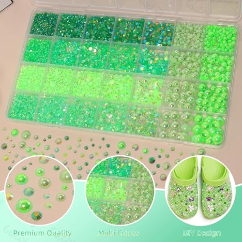 14000Pcs Green Flatback Rhinestones and Pearls for Bedazzling Kit - color: S2