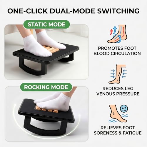 Bamboo Under Desk Foot Rest Foot Stool Rocking Footrest (Black Semicircle) - color: Black, size: Semicircle