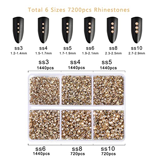 Beadsland Flatback Rhinestones, Golden Shadow, 7200pcs Mixed 6 Sizes - color: Golden Shadow