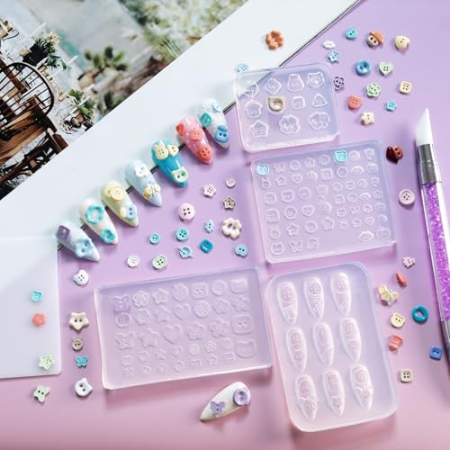 Laza 4pcs Button Silicone Nail Art Molds Multiple Shaped Nail Molds - color: Button