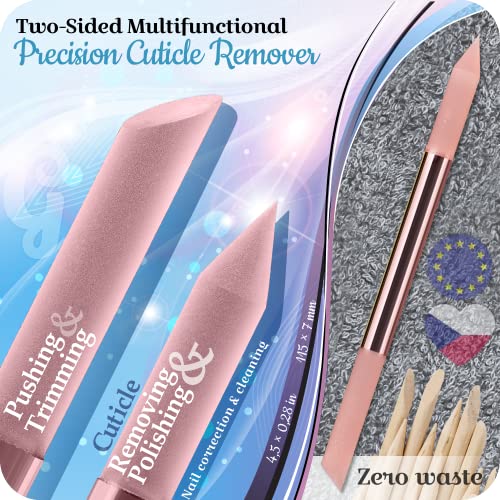 GLADZY Glass Cuticle Pusher - Manicure Cuticle Stick - Crystal Glass Cuticle Remover - Professional Nail Care Tool - Genuine Czech Quality Premium File Set - color: Glass Cuticle Pusher - Pink