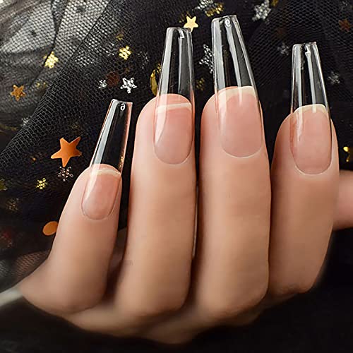 500Pcs Coffin Nail Tips Full Cover Clear Nails for Acrylic Ballerina False Nail Tips, 10 Sizes - color: D-coffin-clear