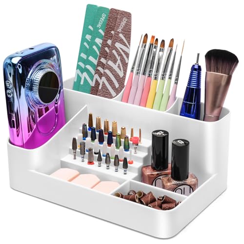 CGBE Nail Drill Holder, Nail Desk Organizer With 28 Holes - White - color: White