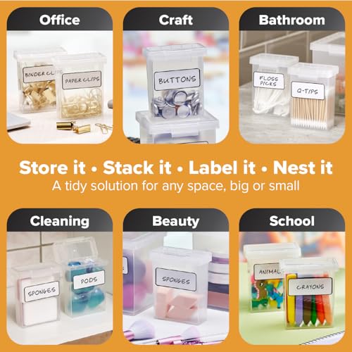 Bostitch Konnect Storage Containers with Lids, Office Organizer, Clear Plastic Box, Stackable for Crayons, Q-tips, Office Supplies, Labels, 0.5 Qt, 2 Pack - size: 0.5 Qt 2 Pack