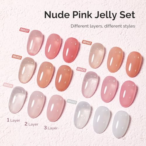 MelodySusie Jelly Gel Nail Polish Set Milky or Jelly Texture - color: Nude Pink Jelly Set
