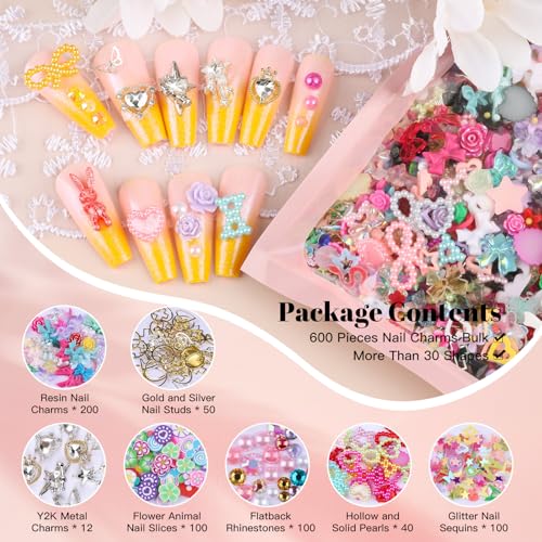 650PCS 3D Resin Nail Charms and Gems Colorful Flower Bow Butterfly Charms - color: Mixed Colors