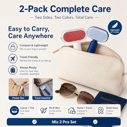 Double-Sided Foot Scraper, Stainless Steel Callus Remover, 2PCS White+Blue