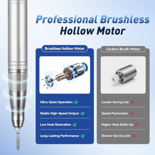 Professional Nail Drill, 40000RPM Brushless Cordless Electric Nail File