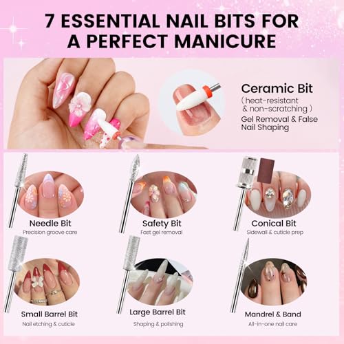Nail Drill Kit with Mini Dust Collector and Pink Storage Bag for Beginners - color: Pink