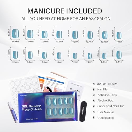 SHANGMENG Press on Nails, Square Short Aqua Blue Cat Eye Nails, Soft Gel - color: Lake Shimmer