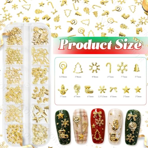 2 Boxes Christmas Nail Charms, Metal Nail Studs & Rhinestones Pearls