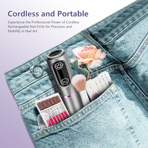 TUOBEO Cordless Nail Drill Electric Nail File Kit, Rechargeable Efile Set - color: Gray