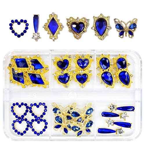 24pcs Blue Nail Rhinestones Luxury Nail Charms Sapphire Heart Charms for Nails 3D Big Royal Blue Nail Gems Crystals Diamonds Jewelry Stones Alloy Nail Art Studs Nail Art Decor for Arylic Nails Crafts - color: Luxury Charms - Blue, size: 1 Box