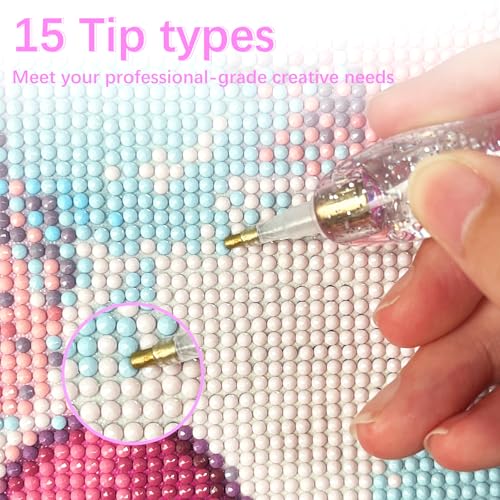 CXJINZE 26 Pcs Plastic 5D Diamond Art Pens Kit with 13 Nibs Stylus Tool - color: Pink