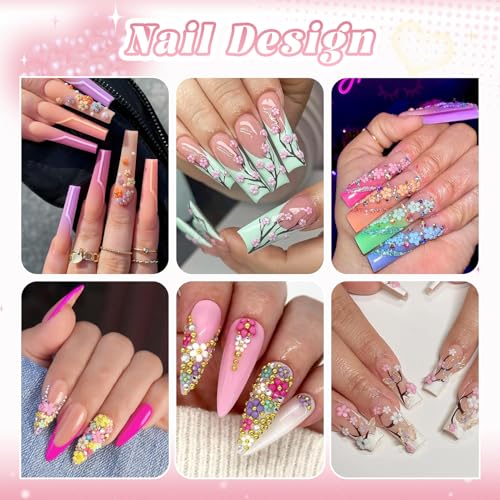 3D Flower Nail Charms for Nails Art, Cute Colorful Acrylic Nail Flowers - color: 19 15 Grids Nail Art Decos Set 1