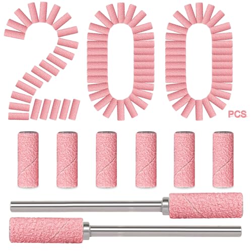 200pcs 180 Grit Small Sanding Bands for Nail Drill with 2pcs 3/32’’ Upgrade Mandrels Bits, Mini Sanding Bands for Nail Drill for Manicure Nail Salon and Nail Enthusiasts Use, Pink - size: 200Pcs 180 Grit-Pink