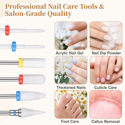 6Pcs Ceramic Nail Drill Bits, 3/32 Inch Ceramic Drill Bit for Nails