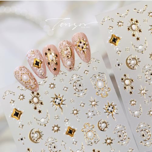 Gold Moon Star Nail Stickers Celestial Self‑Adhesive Nail Art Decals - color: Color-02