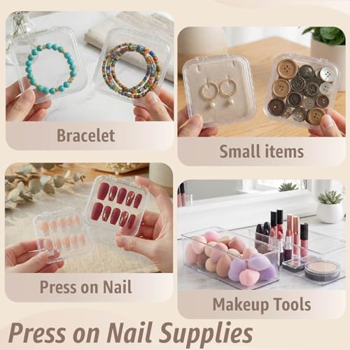 Clear Press On Nail Storage Containers 12-Pack Stackable Cases, Press Ons Nail Packaging Organizer Case, Acrylic Tips and Fake Nails Display Box for Travel and Salon Use (Clear 06) - color: Clear 06