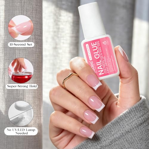 Beetles French Tip Press On Nails with Nail Glue, 150 Pcs Short Square - color: 1e - Tips & Glue - S