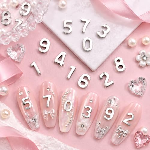 40 Pcs Silver Numbers Nail Charms Shiny Alloy Numbers Nail Rhinestones - color: Silver
