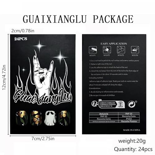 Halloween Press On Nails Medium Almond Fake Nails Holiday Stick On Nail Press Ons With Ghost Gold Flower Design Acrylic False Nails Glossy Glue On Nails For Women - color: Halloween nails-8