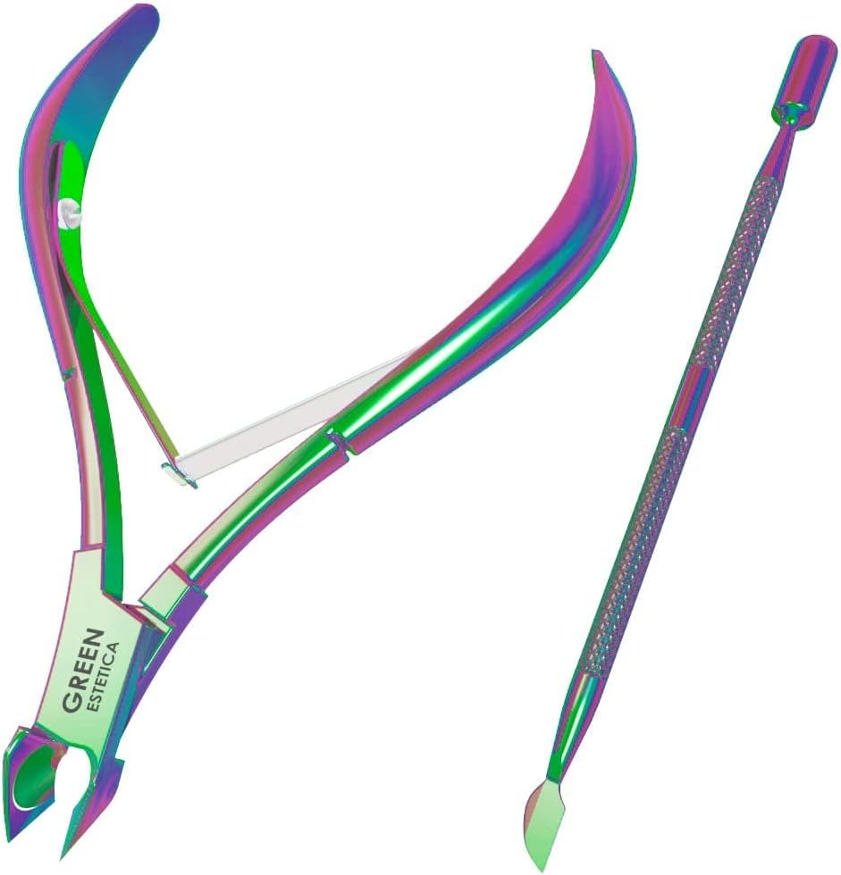 Professional Cuticle Trimmer & Nippers, Stainless Steel Nail Care Tool - color: Multi-colored Nipper With Pusher - Pack 1