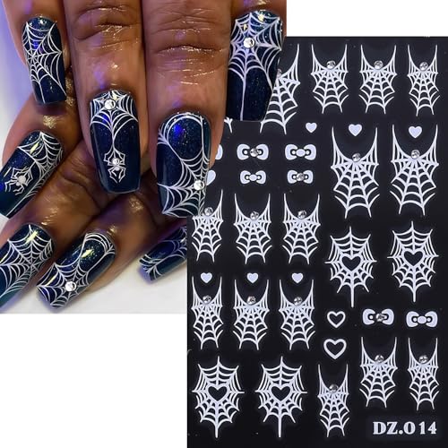 6 Sheets Shining Crystal Diamond Spider Web Nail Stickers for Nail Art Self-Adhesive Halloween Nail Decals Spider Web Spiders Stickers Fall Holiday DIY Manicure Decoration Supplies Sticker for Women - style: Diamond Spider