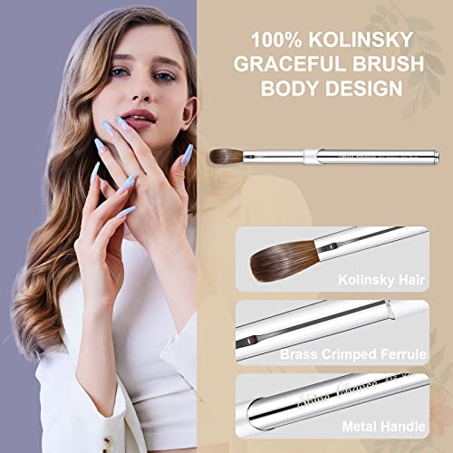 Acrylic Nail Art Brush Size 14, 100% Pure Kolinsky Hair Oval for Application, Professional Extension Manicure Tool Striping Drawing Pen DIY Home Salon, Silver, 1.0 Count - size: #14