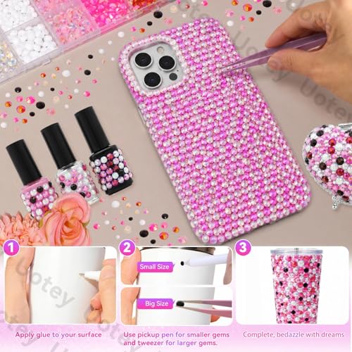 24Grid White Pink Black Red Clear Flatback Gems Bedazzling Kit - color: S4