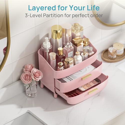 Vtopmart 3-Tier Skincare Makeup Organizer, Pink - color: Pink, size: No Lid