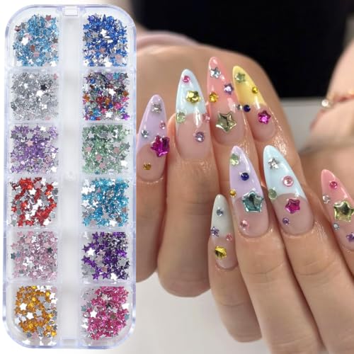 Colorful Star Nail Charms 3D Mini Nail Art Rhinestones Bedazzling Kit - color: Color-10
