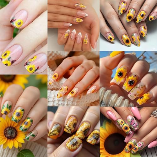 5 Sheets SunflowerNail Stickers for Nail Art, 5D Self-Adhesive Nail Decals - color: Sunflower