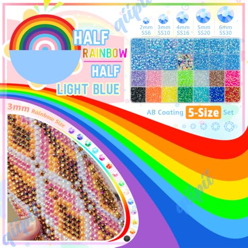 qiipii Light Blue AB Resin Rhinestones w B7000 Glue for Crafting Bedazzling 2mm-6mm Flatback Colorful Jelly Stones Diamonds Gems Bedazzler Kit for Nails Face Eyes Makeup Tumblers Bottles Crafts Shoes - color: Light Blue, size: Jelly