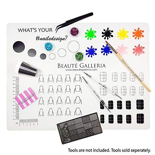 Beaute Galleria Rollable Silicone Nail Art Stamping Mat for Reverse Stamping, Nail Decals Practice Washable Mess-Free Manicure Mat