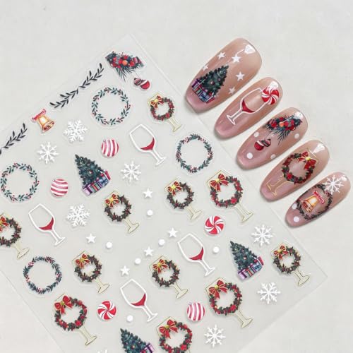 6Sheets Christmas Nail Art Stickers Xmas Tree Snowman Santa Claus Design - color: Red Green Pink