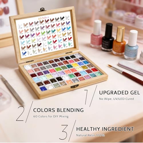 Sponge Pat Gel Polish Palette, 60 Colors Ombre Gel Nail Polish Kit, Gradient Blush Blooming Painting Pigment Patting French Manicure Tools Nails Art DIY Home (60 Colors Set) - size: 60 Colors Set