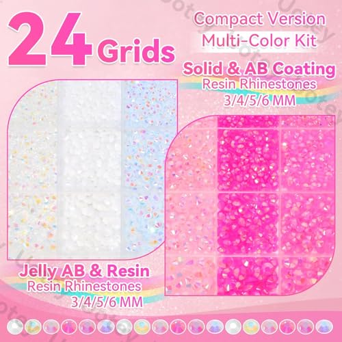 24Grid Flatback Rhinestones Kit, White Pink AB Clear Gems for Crafts DIY - color: S2