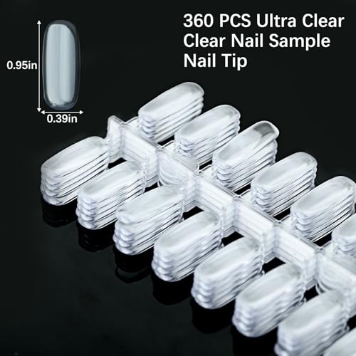 360PCS Flat Square Nail Tips for Nail Color Display Book, Color Display Chart Nail Display Card for Colorful Nail Polish DIY Training Practicing Displaying (Transparent)